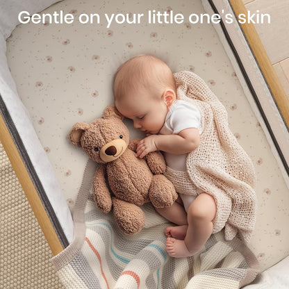 Tutti Bambini Premium Bassinet Sheets (2 Pack) - Soft & Breathable Bamboo Jersey, Double-Strength Bedside Sleeper Sheets, Fits Mattresses from 20.8 x 31.5 in to 23.6 x 35.4 in (Our Planet)