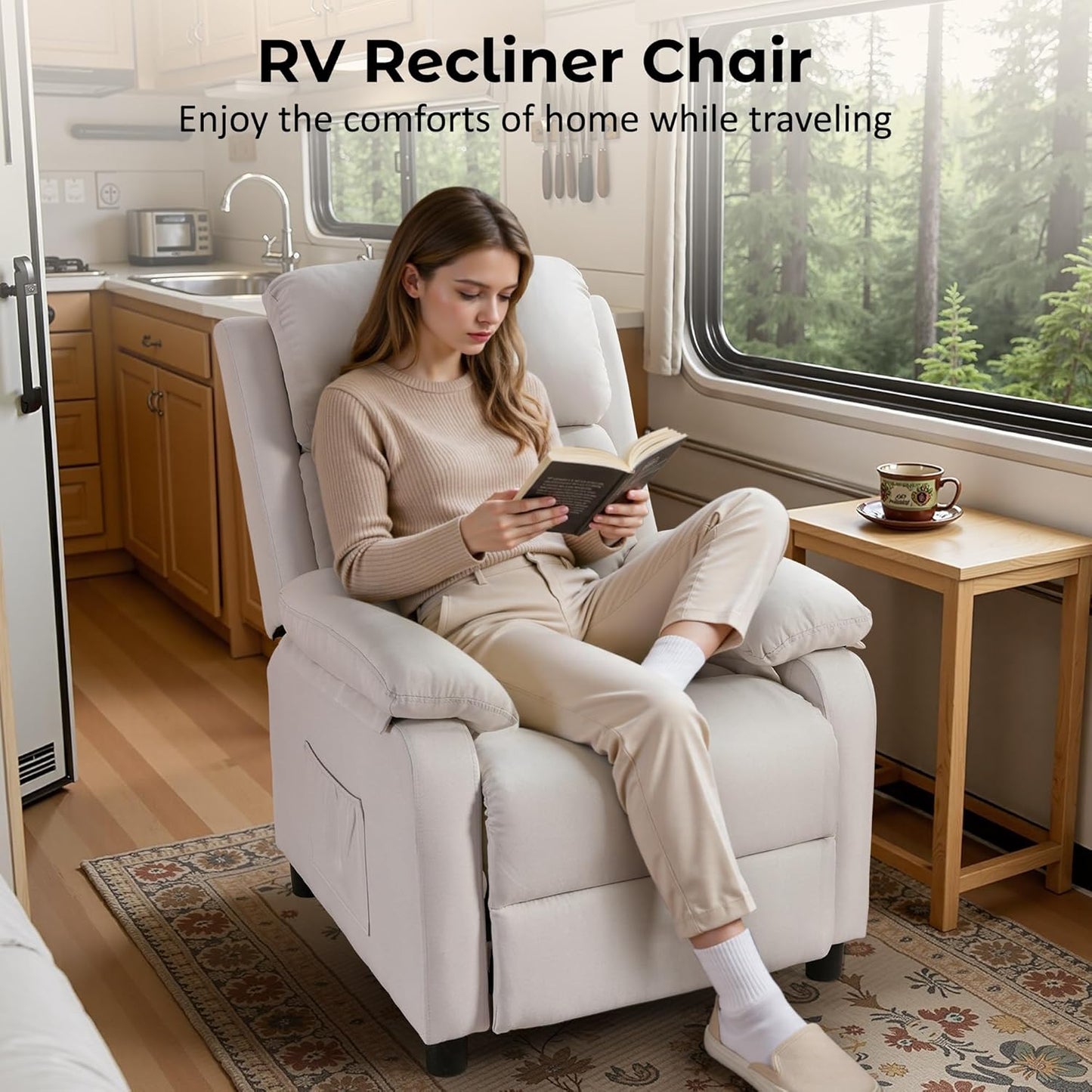 Korser Recliner Chair, 360 Swivel Rocker Chair for Adults, Small Rocking Recliner for Small Spaces, Upholstered Fabric Glider Recliner Nursery