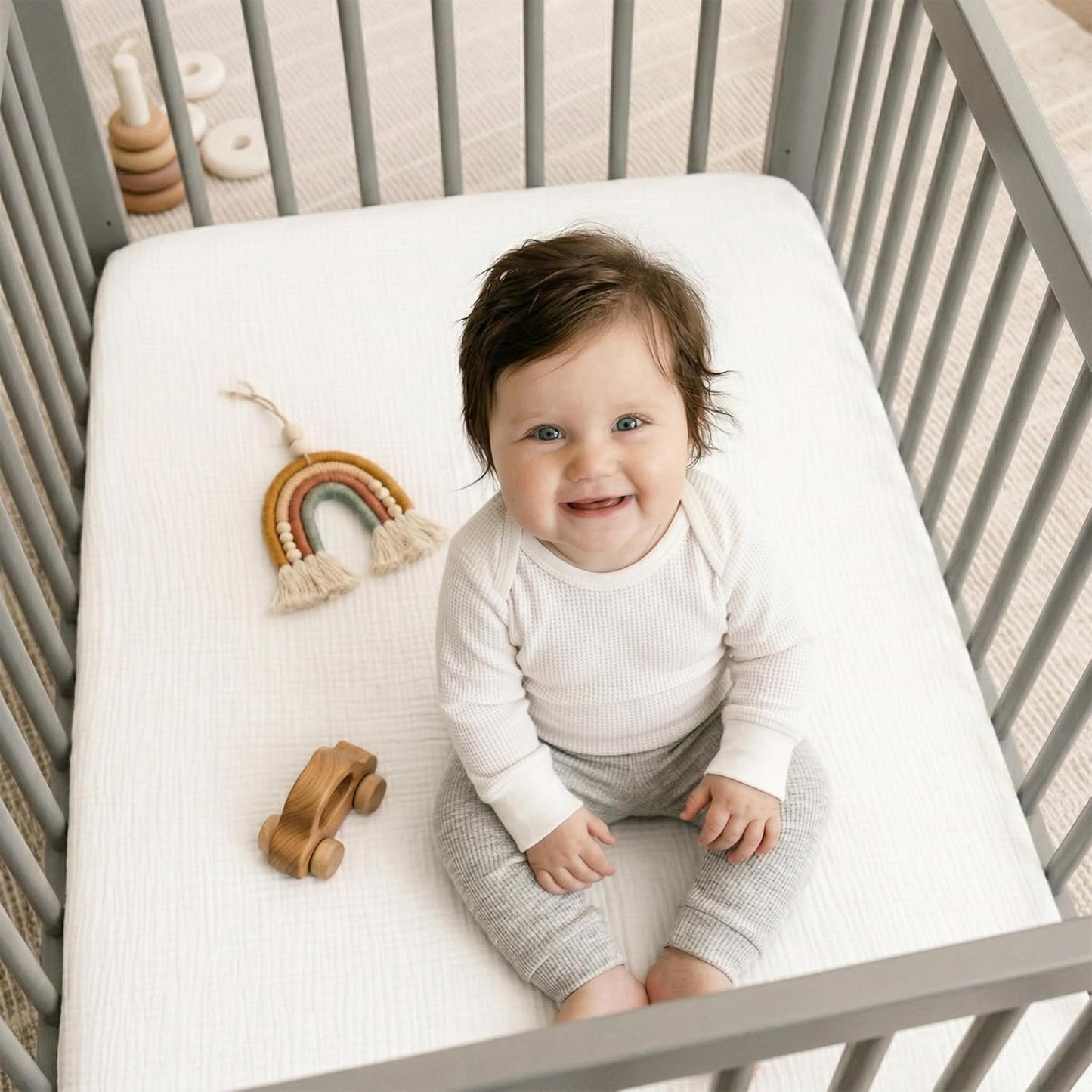Muslin Bassinet Sheet Compatible with Maxi-COSI Iora & Iora Air Bedside Sleeper - 100% Cotton Rectangular Mattress Pad Cover (33"x20"), Breathable & Soft, Boho (1 Pack Blue)