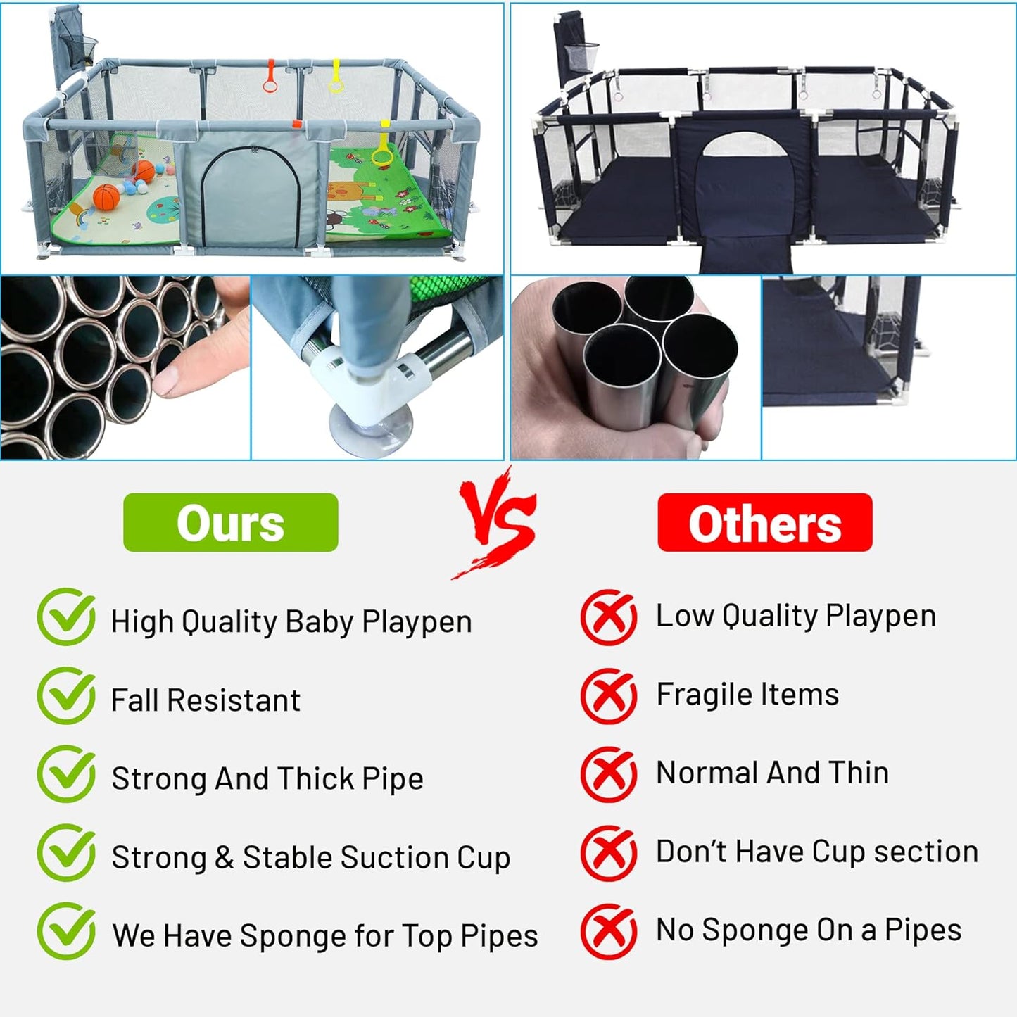 Upgraded Playpen with Enhanced Thick Foldable Mat, Balls, 4 Rings, Storage Bag, Basketball Hoop & Soccer Nets - Play Yard - Sport Playpen - Activity Center - BPA-Free, Non-Toxic, Safe