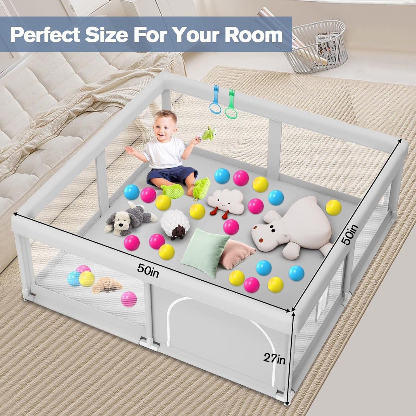 Large Baby Playpen for Babies and Toddlers, Playpen 74×50, Large Baby Play Yards Indoor & Outdoor, Sturdy Safety Baby Play Pen with Soft Breathable Mesh, Toddlers Activity Center with Anti-Slip Base