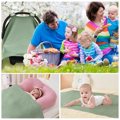 SERAPHY 2-in-1 Muslin Baby Car Seat Cover & Nursing Cover, Soft Lightweight Breastfeeding Cover for Boys and Girls,Breathable Canopy for Infant Carseat & Stroller for Summer—Blueberrie