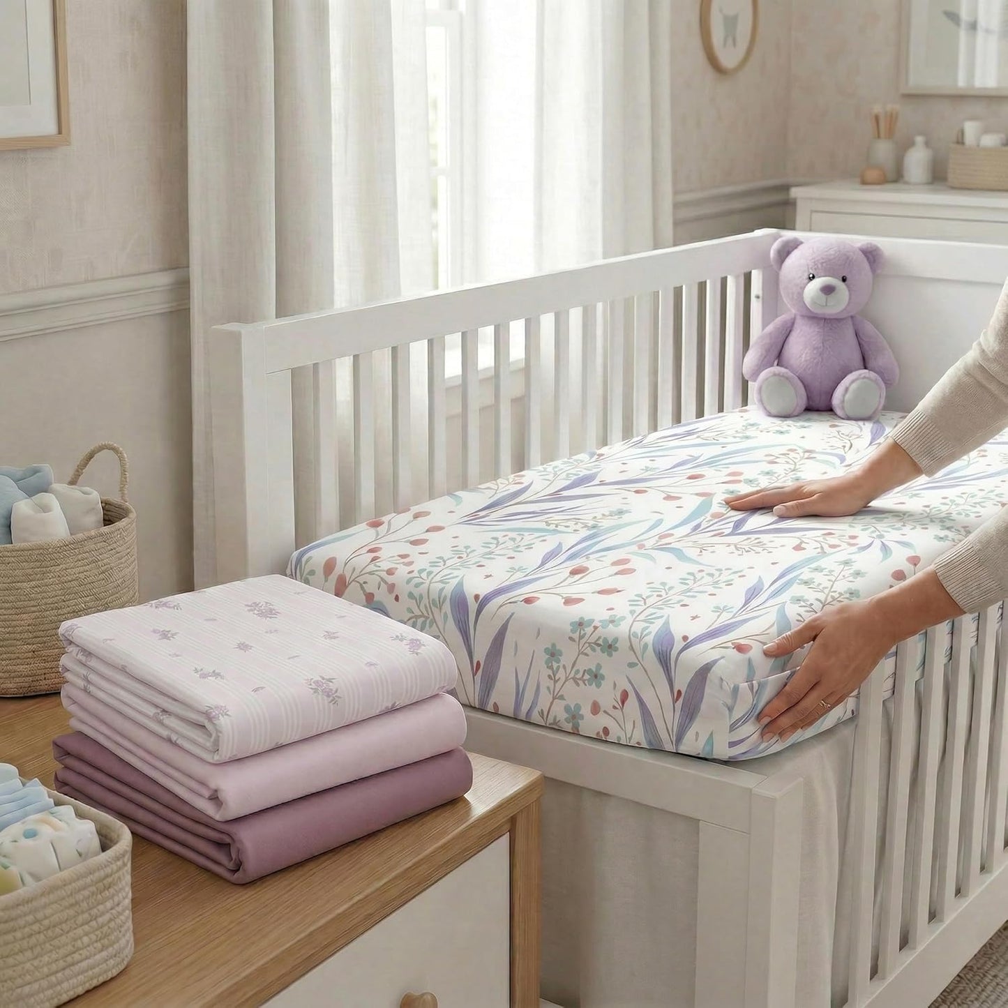 4 Pack Bassinet Sheets (19" x 33"), Compatible with Baby Delight, BabyBond, Dream On Me and Most Rectangle Bedside Sleeper Bassinet Mattress, Soft and Skin-Friendly, Mint Green and Color Rainbow