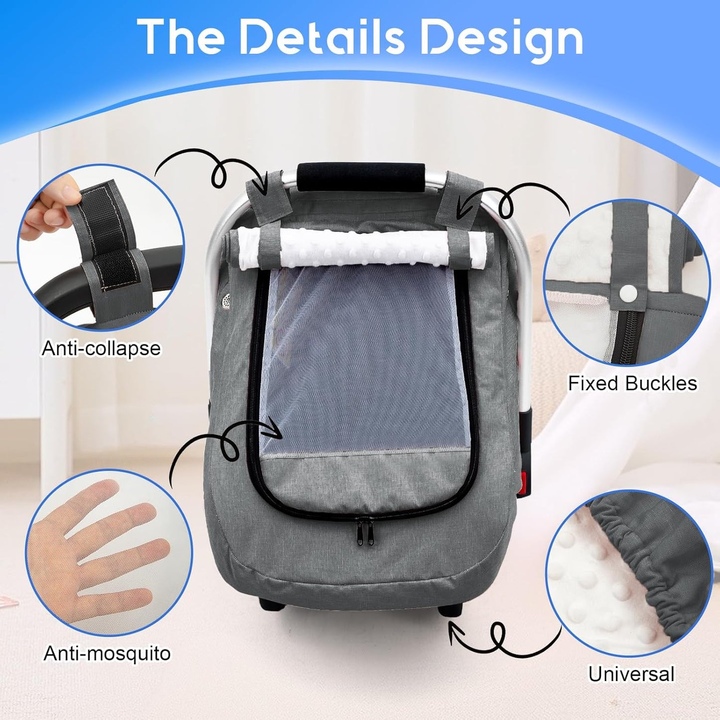 Waterproof Car Seat Cover Baby, 3D Mink Dot Infant Car Seat Cover with 2 Breathable Vents, Universal Carseat Canopy for Girls Boys, Baby Carrier Cover for All Seasons, Protect from Sunlight Rain