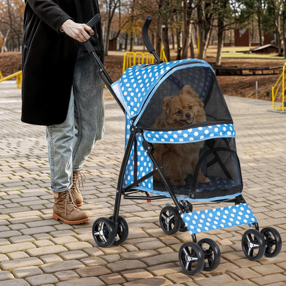 Magshion Compact Pet Stroller for Small-Medium Dogs/Cats up to 22lbs, 4-Wheel Lightweight Umbrella Shaped Portable Puppy Travel Jogger with Breathable Mesh, Cup Holder & Rear Storage, Black