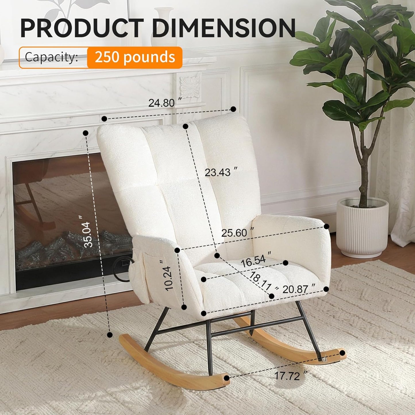 Nursery Rocking Chair Teddy Upholstered Glider Rocker Rocker Accent Chair with High Backrest Armchair Comfy Side Pocket Modern Rocking Accent Chairs for Living Room, Nursery, Office-Green