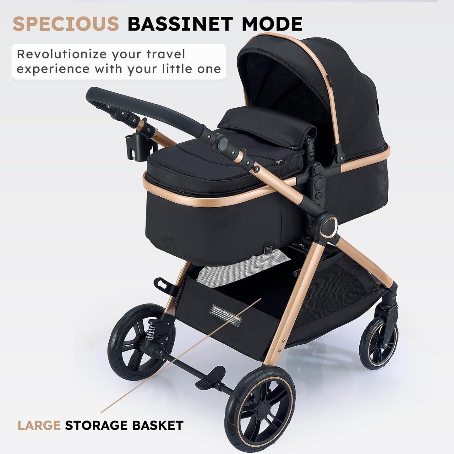 Accombe 2 in 1 Baby Stroller, Convertible Bassinet Pushchair for Infants and Newborns 0-36 Months