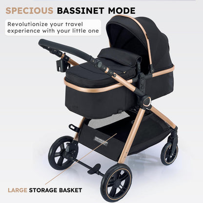 Accombe 2 in 1 Baby Stroller, Convertible Bassinet Pushchair for Infants and Newborns 0-36 Months
