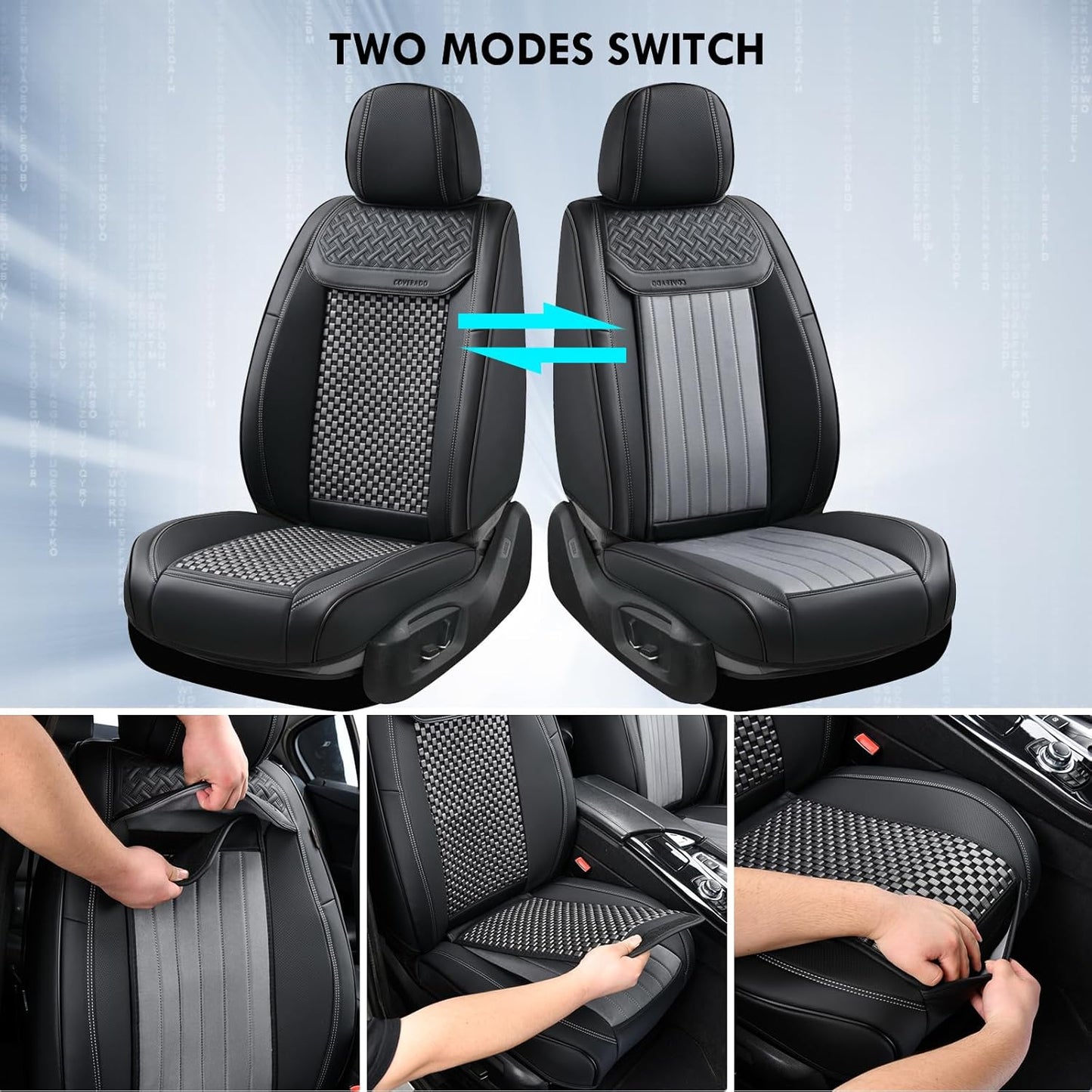 Coverado Leather Seat Covers for Car, Waterproof Car Seat Covers Full Set, 2 in 1 Conversions Car Seat Cover Protector Car Accessories Universal Fit for Most Cars SUVs and Trucks Beige