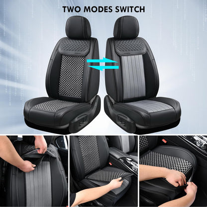 Coverado Leather Seat Covers for Car, Waterproof Car Seat Covers Full Set, 2 in 1 Conversions Car Seat Cover Protector Car Accessories Universal Fit for Most Cars SUVs and Trucks Beige