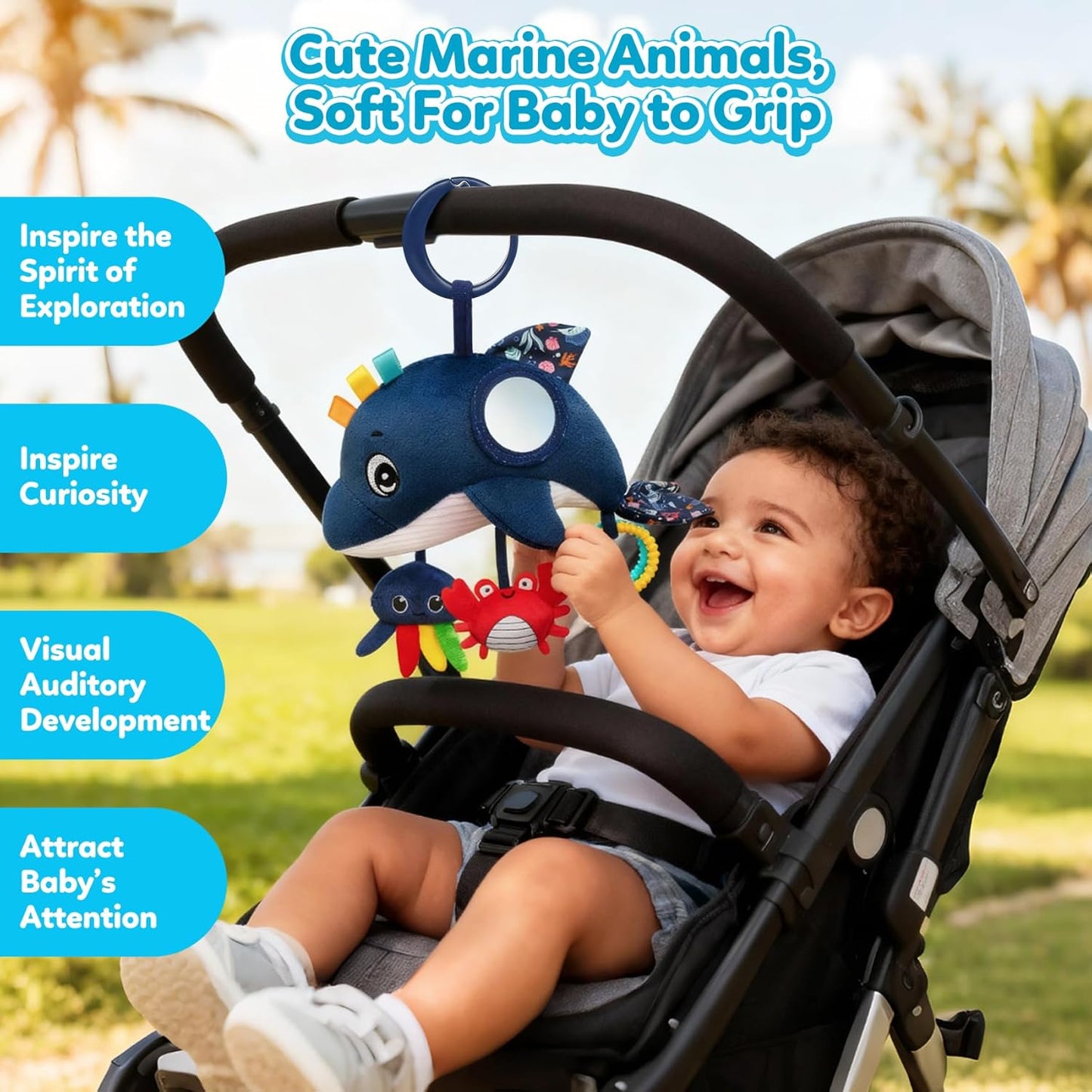 TSYAN Car Seat Toys for Babies 0-6 Months Boy,Baby Spiral Hanging Plush Activity Toys Thank You Gifts for Newborn 0 3 6 9 12 Months Baby Boys Girls