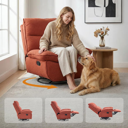 Furnimart Swivel Oversized Recliner Chair, Extra Wide Manual Recliner Chair for Adults, Nursery Glider Rocking Chair Comfy Reading Chair with Side Storage for Living Room, Chenille Burnt Orange
