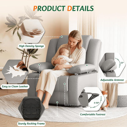 AILEEKISS Nursery Glider Recliner Chair with Adjustable Armrests, Swivel Rocking Recliner for Breastfeeding Moms, 360° Swivel, 30° Rocking, 90°-160° Recline, Easy-Clean Nursery Chair(White)
