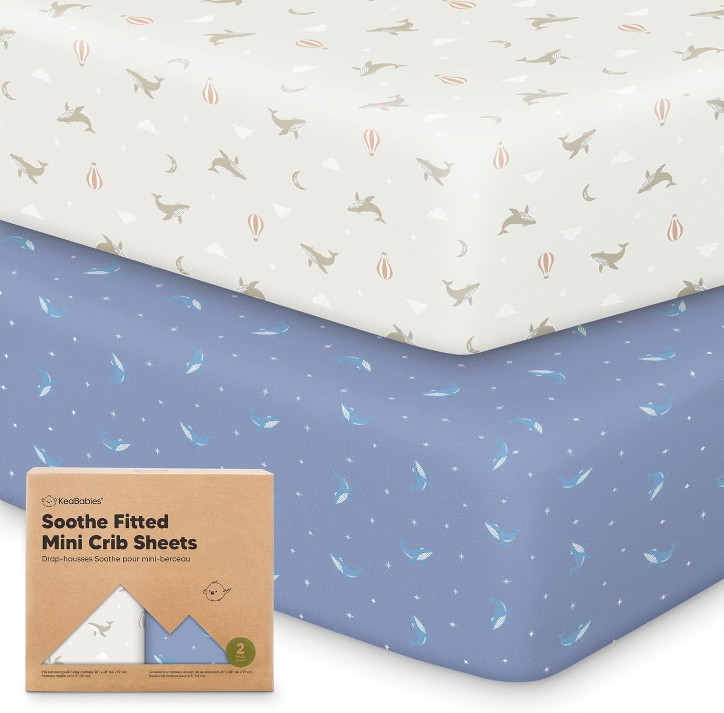 2-Pack Mini Crib Sheets Fitted - 38x26 Pack N Play Sheets for Pack and Play Mattress, Organic Cotton, Soft & Breathable Playard Bedding, Neutral Mini Toddler Bed Cover for Boys, Girls (Dragon Tale)