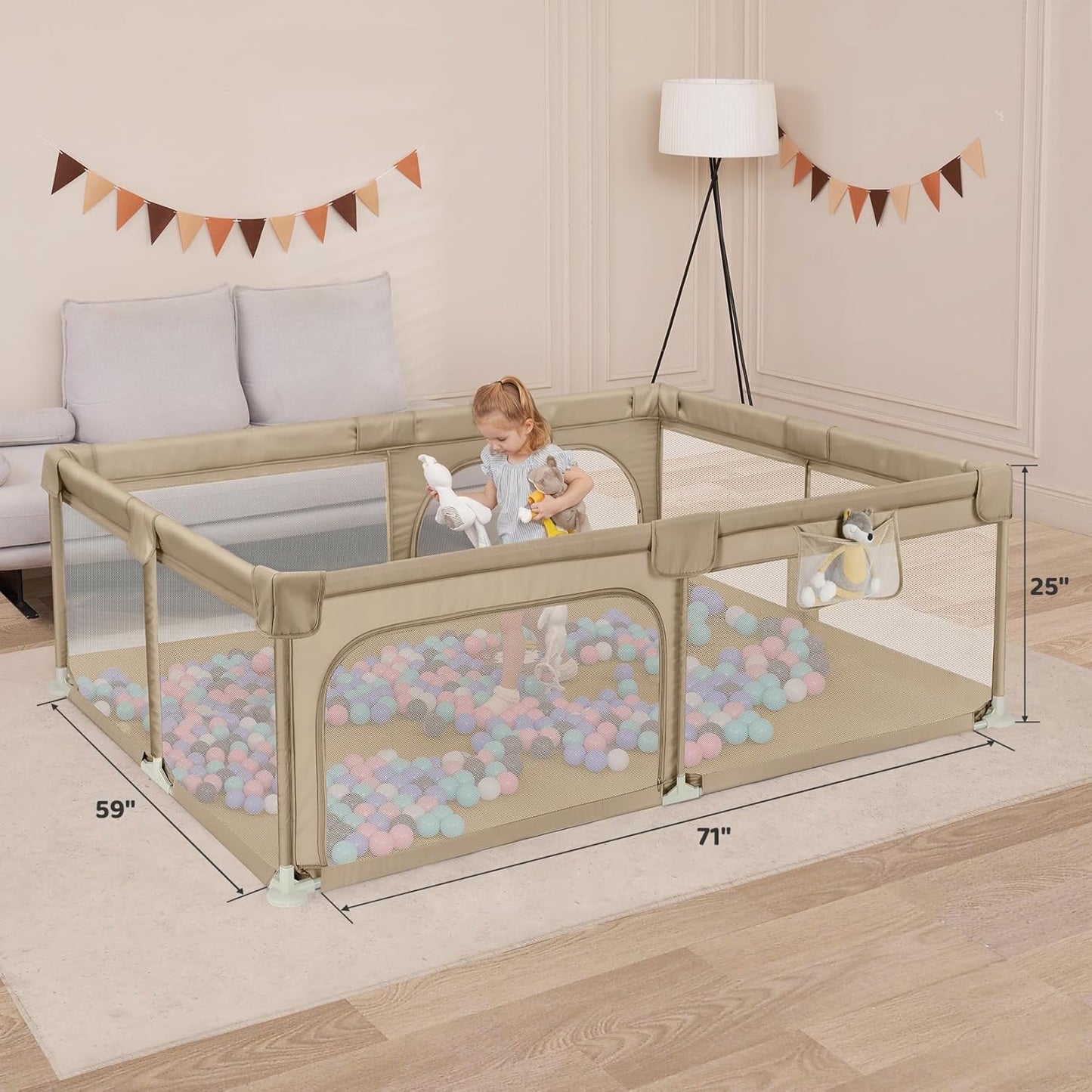 Dripex Baby Playpen, 47"x47" Small Playpen for Babies, Enhanced Safety Baby Play Yard for Indoor & Outdoor, Infant Play Pen with Soft Breathable Visible Mesh, Anti-Fall Design & Easy Setup, Grey
