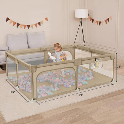 Dripex Baby Playpen, 47"x47" Small Playpen for Babies, Enhanced Safety Baby Play Yard for Indoor & Outdoor, Infant Play Pen with Soft Breathable Visible Mesh, Anti-Fall Design & Easy Setup, Grey
