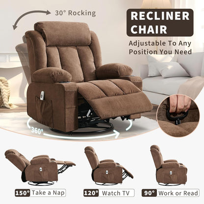 GarveeLife Rocking Recliner Chair for Nursery Glider Recliner with Cup Holder Swivel Rocker with Upholstered Deep Seat Comfy Single Sofa for Living Room Grey