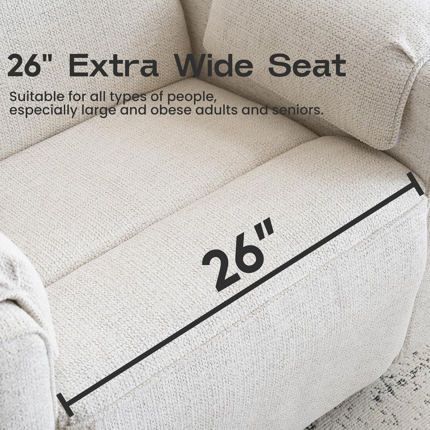 Oversized Power Recliner Chair Swivel Glider with Adjustable Headrest, 26" Extra Wide Glider Nursery Chair with Overstuffed Armrest, USB Ports, Chenille Fabric, Cream