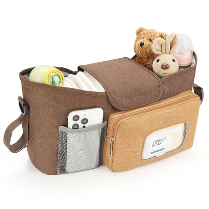 Accmor Universal Stroller Organizer with Insulated Cup Holder, Stroller Caddy Bag Accessories, Stroller Cup Holder Organizer for Uppababy Baby Jogger Britax Stroller, Black