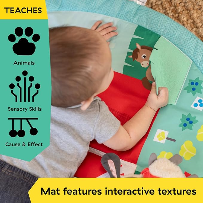 Ingenuity Baby Einstein Farm Explorers Happy Harvest Touch & Feel Baby Play Gym & Mat with 5 Removable Toys, 20+ Songs & Sounds, Ages 0+ Months