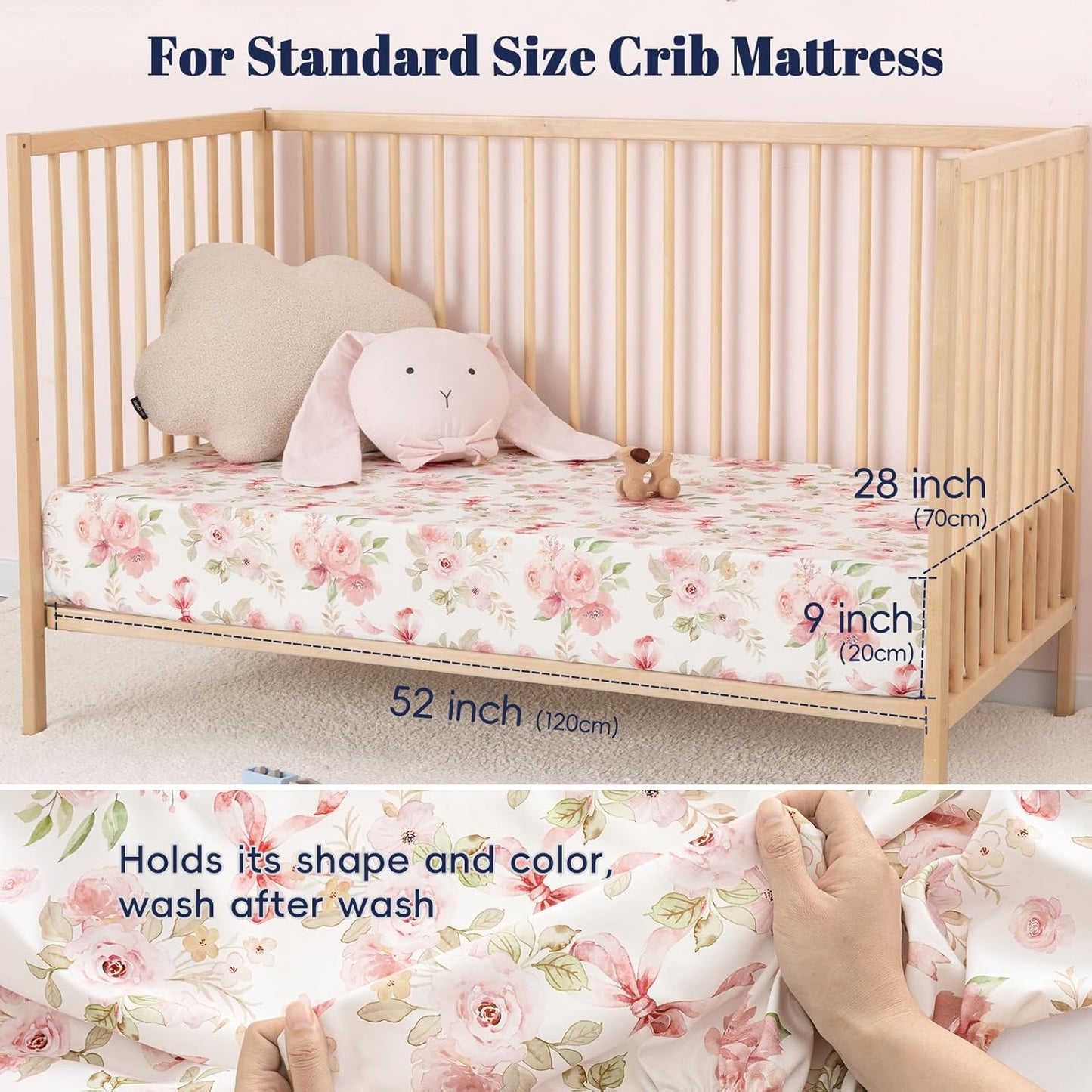 PHF 3 Pack Soft Mini Crib Sheets, Floral & Animal Pack N Play Sheets for Baby Boys Girls, No Slip Universal Fit for Pack N Play, Playard, Portable and Mini Crib Mattresses,Floral & Animal