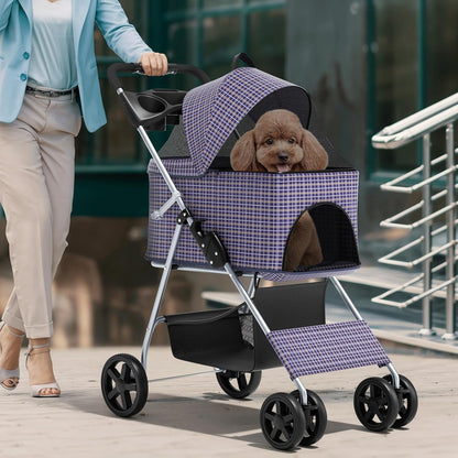Magshion Compact Pet Stroller for Small-Medium Dogs/Cats up to 22lbs, 4-Wheel Lightweight Umbrella Shaped Portable Puppy Travel Jogger with Breathable Mesh, Cup Holder & Rear Storage, Black