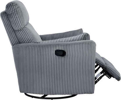 Lexicon Modern Swivel Glider Recliner Chair, Nursery Glider, Corduroy Fabric Upholstery Recliner with 2 Lumbar Pillows, Manual Reclining Sofa Chair for Living Room/Office/Apartment, Beige