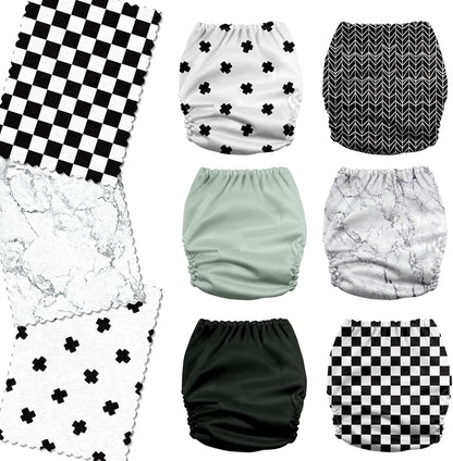 Mama Koala 3.0 Pocket Cloth Diapers for Babies with AWJ Lining, 6 Pack with 6 4-Layer Natural Cloth Diaper Inserts - Reusable and Washable Pocket Diapers(Hardworking Bees) - Colors B