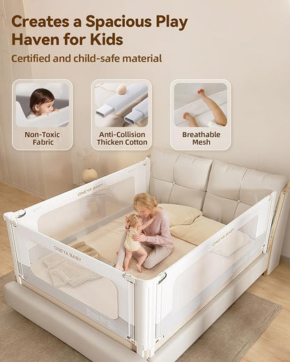 Bed Rail for Toddlers, Thickened & Reinforced Toddler Bed Rails with Double Child Lock, Upgraded Kids Baby Bed Rail Guard/Bed Side Rails for Queen, King Size,White/Grey, 1Side, 78.7" Lx28 H