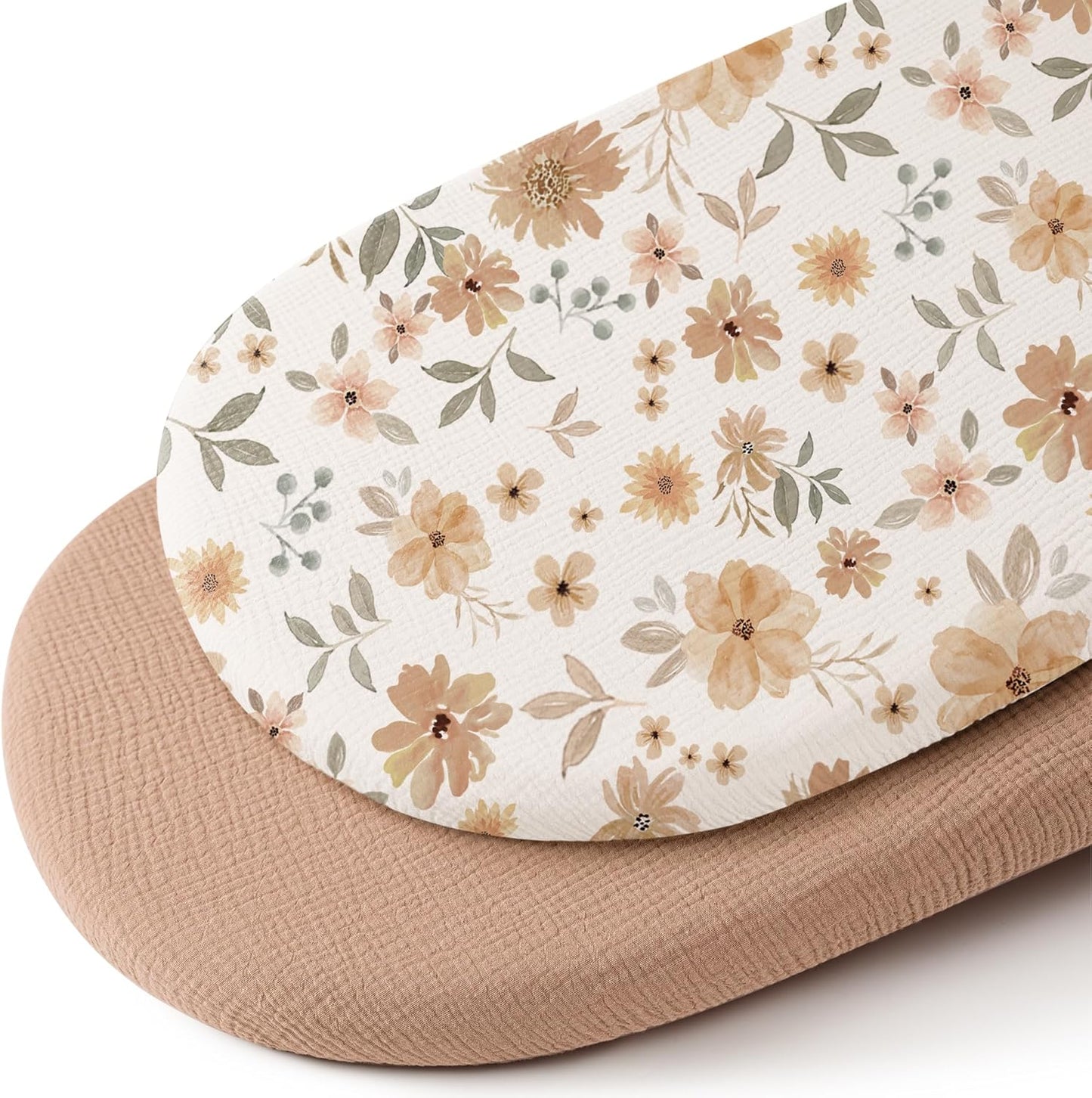 Konssy Muslin Fitted Bassinet Sheets 2 Pack for Baby Girl Boy, Soft Bedside Sleeper Bassinet Sheets Fit for Baby Bassinets, Moses Basket Oval Rectangle Pad/Mattress