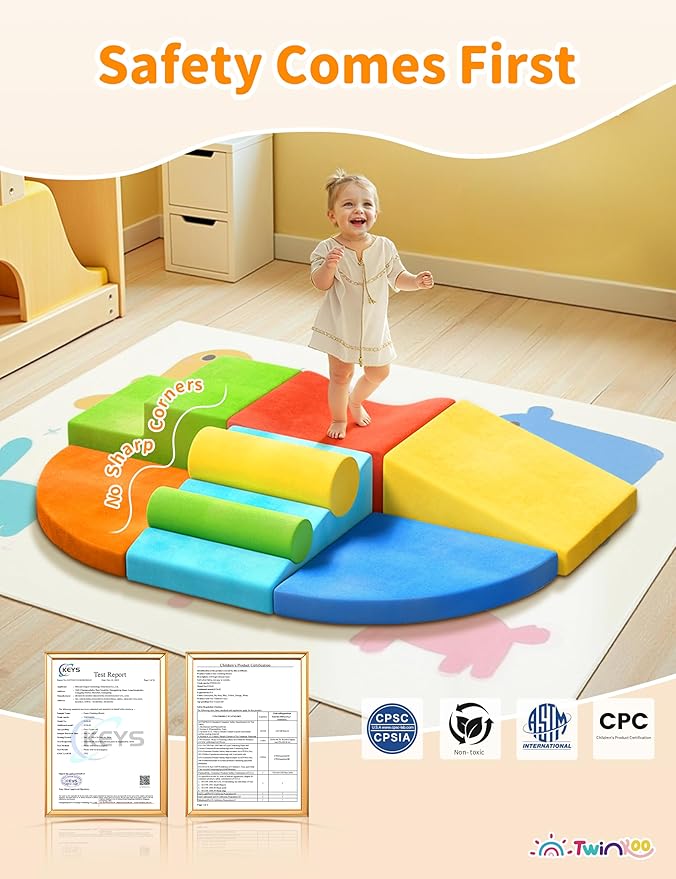 Twinkoo Extra Large 8-Piece Soft Climbing Toys for Toddlers, Foam Climbing Block Set with Jumbo Size, Boosts Motor Skills & Color Coordination, Safe Indoor Toy for Child Development