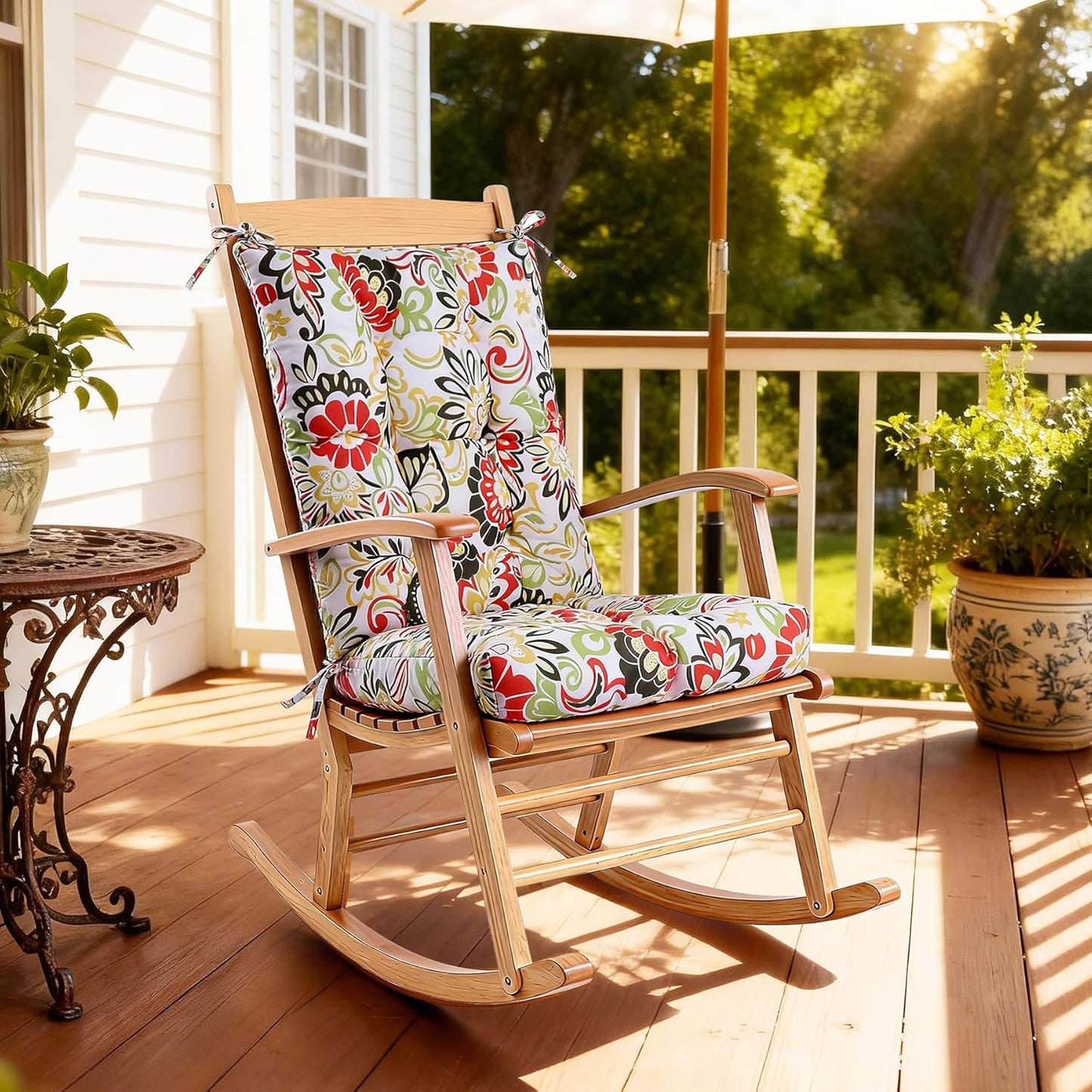 Rocking Chair Cushion with Ties Non-Slip Outdoor Rocking Chair Cushion Set Waterproof Fade-Resistant Porch Garden Patio Glider Rocker Cushions