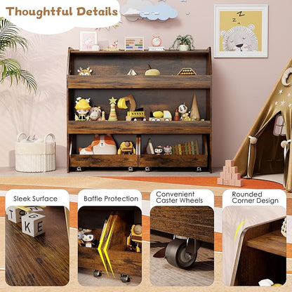 COZPAW Toy Storage Organizer, 3 Tier Montessori Shelf with Movable Bins (Brown)