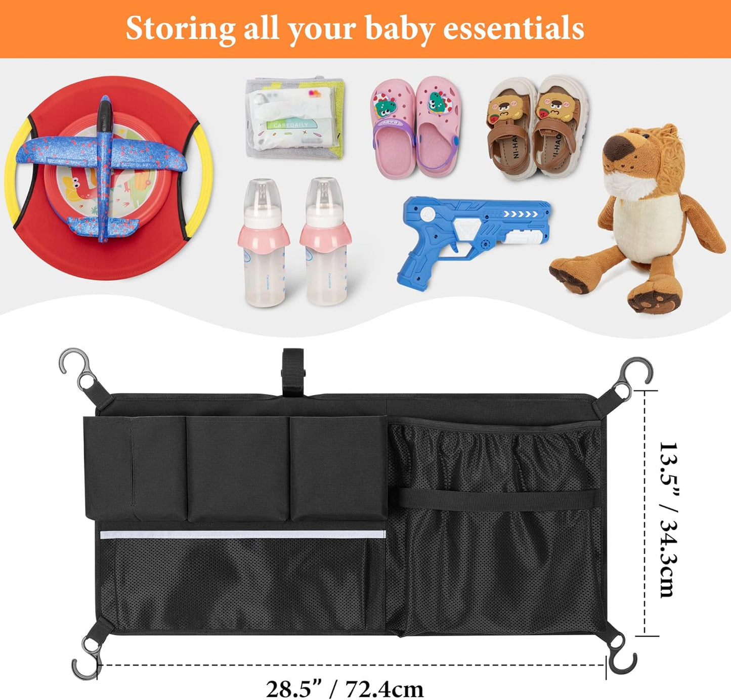 Stroller Wagon Cargo Net, Wagon Accessories Organizer Compatible with WONDERFOLD W-Series Models, Large Capacity Mesh Cargo Storage Bag with Sorting Pockets Compatible with Keenz Wagon, Black