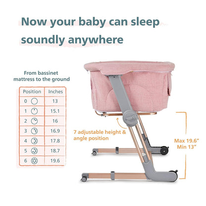 Unilove Hug Me Plus 3-in-1 Bedside Sleeper & Portable Bassinet for Newborn, Plum Pink
