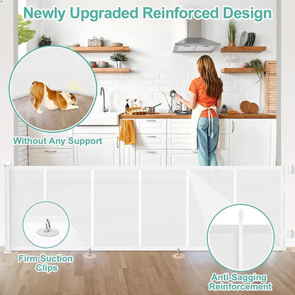 Upgrade 120 inch Retractable Baby Gates, EZIGO Extra Wide Baby Gate for Large Opening Extra Long Mesh Gate for Kids or Pet Dog Gate Child Safety Gate for Stairs Hallways Doorway Indoor Outdoor, White