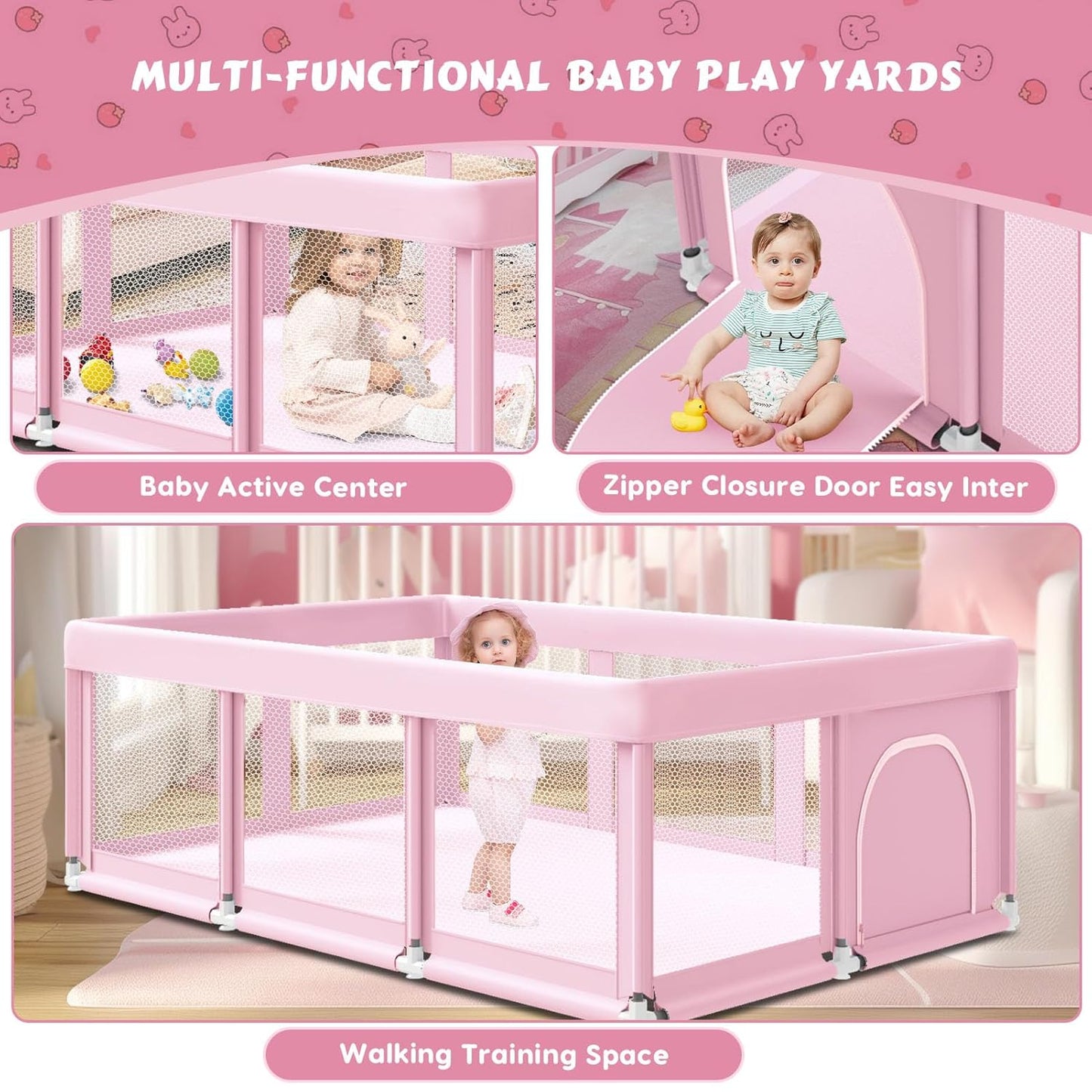 Fshibila 74" ×50" Large Baby Playpen, Baby Playard for Babies and Toddlers, Baby Fence Play Pens for Indoor & Outdoor, Sturdy Safety Play Yard with Soft Breathable Mesh, Anti-Fall, Grey