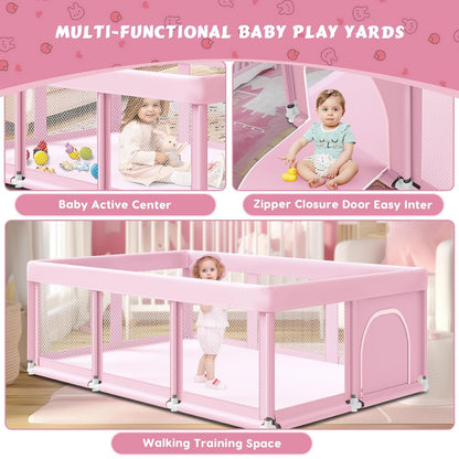 Fshibila 74" ×50" Large Baby Playpen, Baby Playard for Babies and Toddlers, Baby Fence Play Pens for Indoor & Outdoor, Sturdy Safety Play Yard with Soft Breathable Mesh, Anti-Fall, Grey