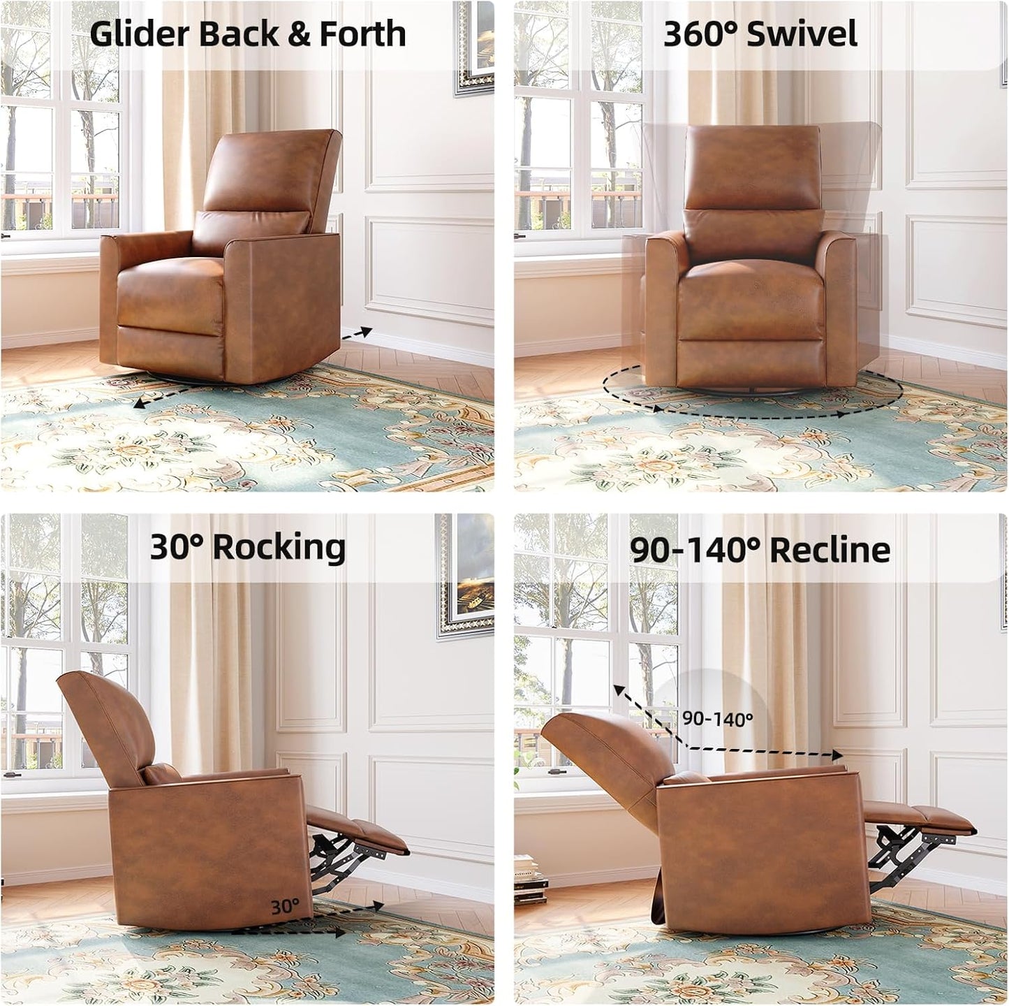 GAOMON Swivel Rocking Recliner Chair, Manual Leather Recliner Glider with Lumbar Support & Padded Armrest, Comfortable Rocker Nursery Single Sofa for Living Room and Bedroom (Cream)