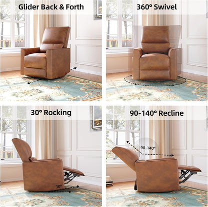 GAOMON Swivel Rocking Recliner Chair, Manual Leather Recliner Glider with Lumbar Support & Padded Armrest, Comfortable Rocker Nursery Single Sofa for Living Room and Bedroom (Cream)