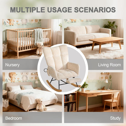 Rocking Chair Nursery with Airbag, Comfy Modern Nursery Rocking Reading Chair indoor with Footrest, Cozy Upholstered Glider Rocker Chairs for Living Room Bedroom Offices(Chenille, Dark Grey)