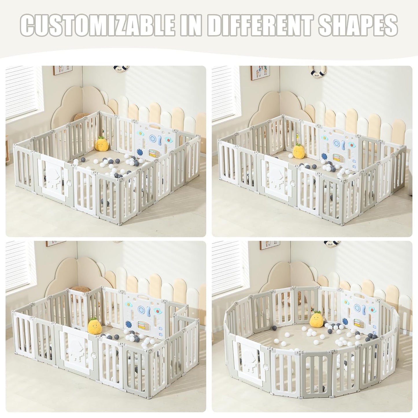 Bestgame Baby Play Pen, Foldable Play Pens for Babies and Toddlers, 14 Panels Extra Large Baby Playpen, Astronauts Portable Fence, Kids Gate Playpen Yard - Grey