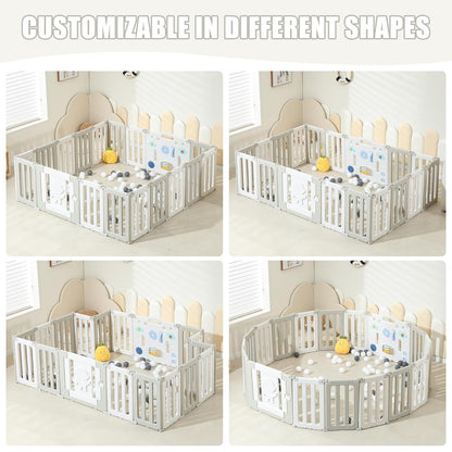 Bestgame Baby Play Pen, Foldable Play Pens for Babies and Toddlers, 14 Panels Extra Large Baby Playpen, Astronauts Portable Fence, Kids Gate Playpen Yard - Grey