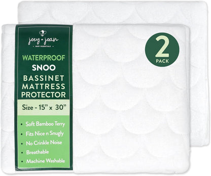 Joey + Joan Waterproof Bassinet Mattress Pad Cover 19" x 32" for Cowiewie Bedside Sleeper Bassinet Sheets – Made from Ultra Soft Bamboo Viscose Terry – 2 Pack
