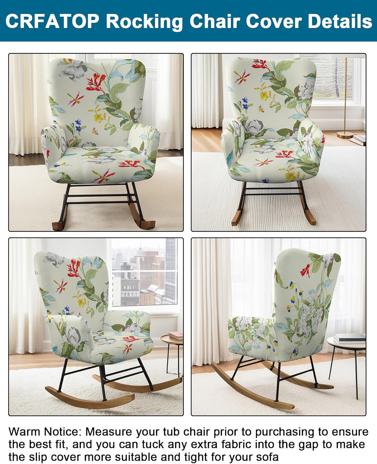 CRFATOP Jacquard 1 PC Nursery Rocking Chair Recliner Covers Upholstered Glider Rocker Banquet Armchair Slipcover Stretch Accent Chairs Furniture Protector for Living Room Bedroom Offices,Green