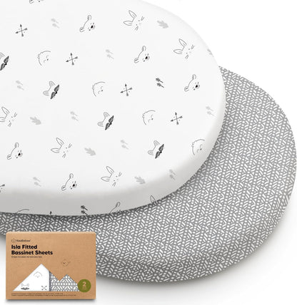 2-Pack Baby Bassinet Sheets Girl, Boy - 33x17 Viscose Derived from Bamboo Bedside Mattress Fitted Bassinet Sheets, Compatible with Halo Bassinest Swivel Sleeper, Baby Delight, Graco (Pecan)