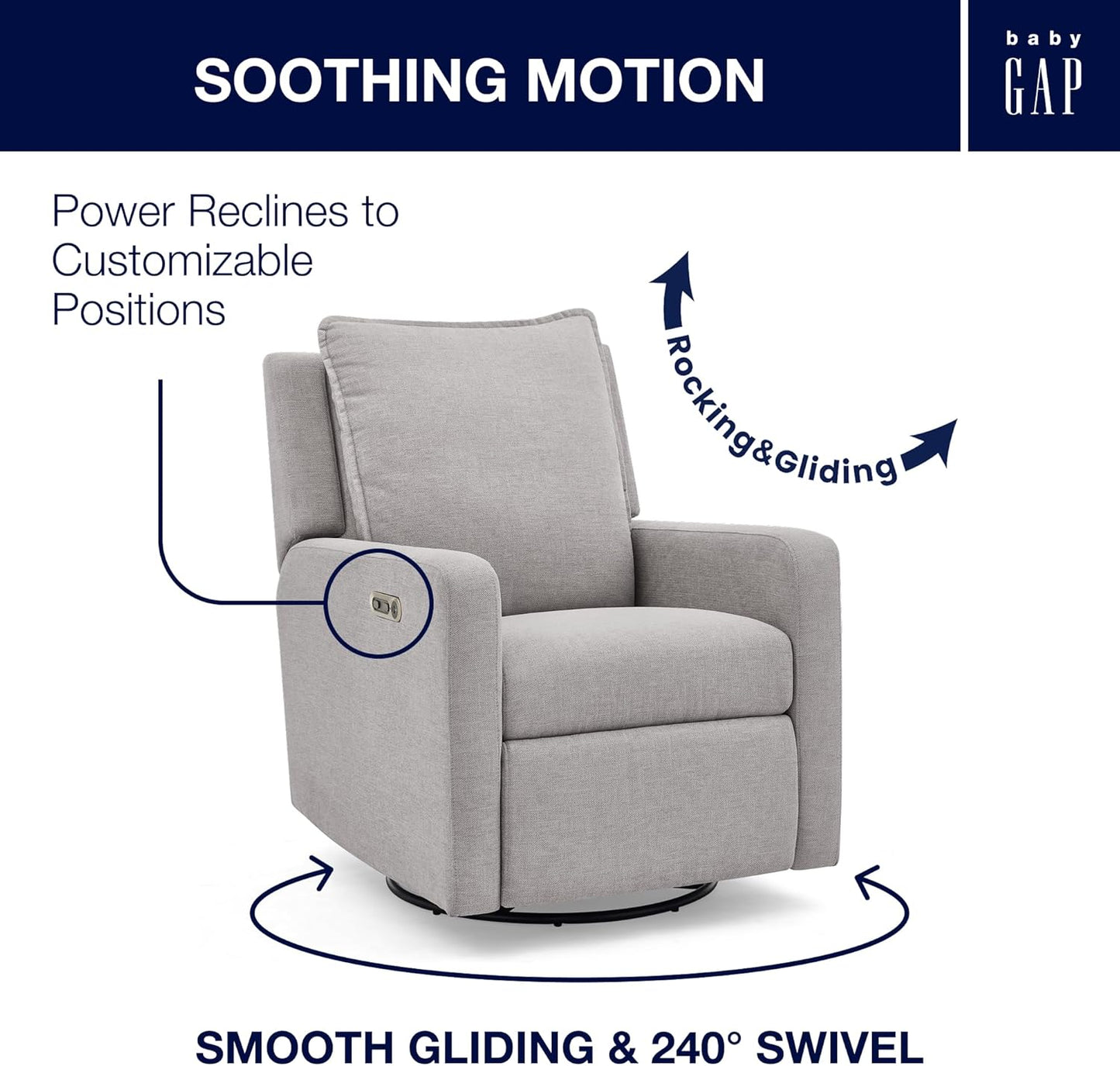 babyGap Harlowe Power Recliner with USB-A and Type-C Ports by Delta Children - Greenguard Gold Certified – Stain-Resistant Performance Fabric is Oeko-TEX Standard 100 Certified, Sand