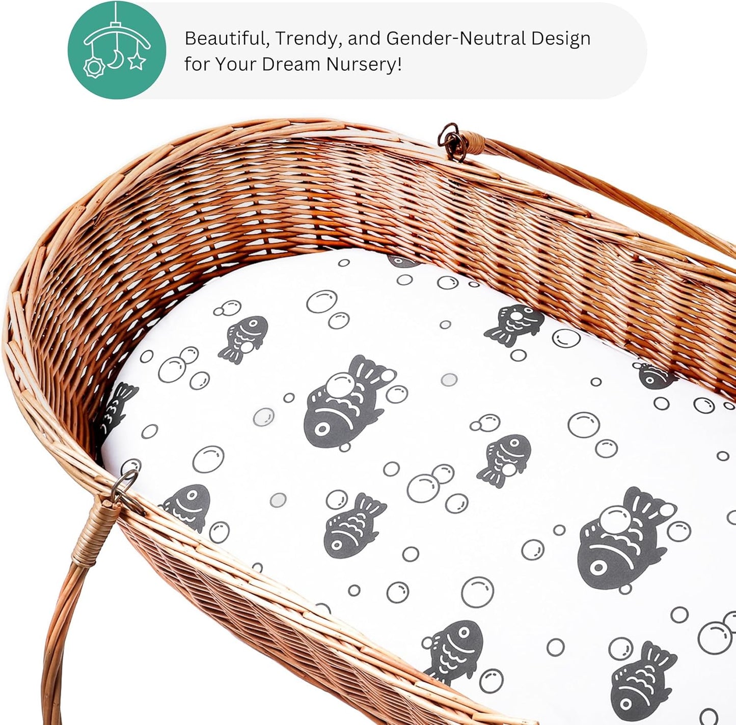 Bassinet Sheets for Papablic, CoZee, Cowiewie, Ezebaby, Nawahev Baby Bassinet Bedside Sleeper by TansyPanda, 3PC, 33x20, Ultra Soft, Breathable Snug Fit, Unisex Boys Girls, Gray White (Space Rockets)