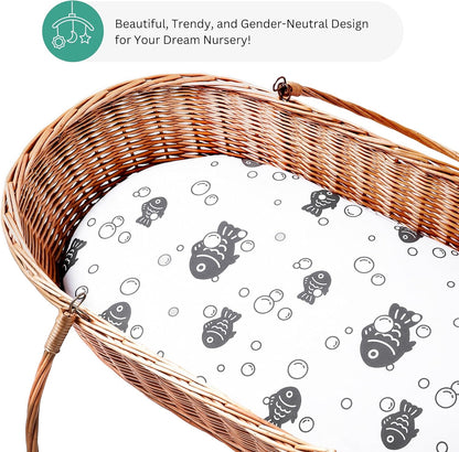 Bassinet Sheets for Papablic, CoZee, Cowiewie, Ezebaby, Nawahev Baby Bassinet Bedside Sleeper by TansyPanda, 3PC, 33x20, Ultra Soft, Breathable Snug Fit, Unisex Boys Girls, Gray White (Space Rockets)