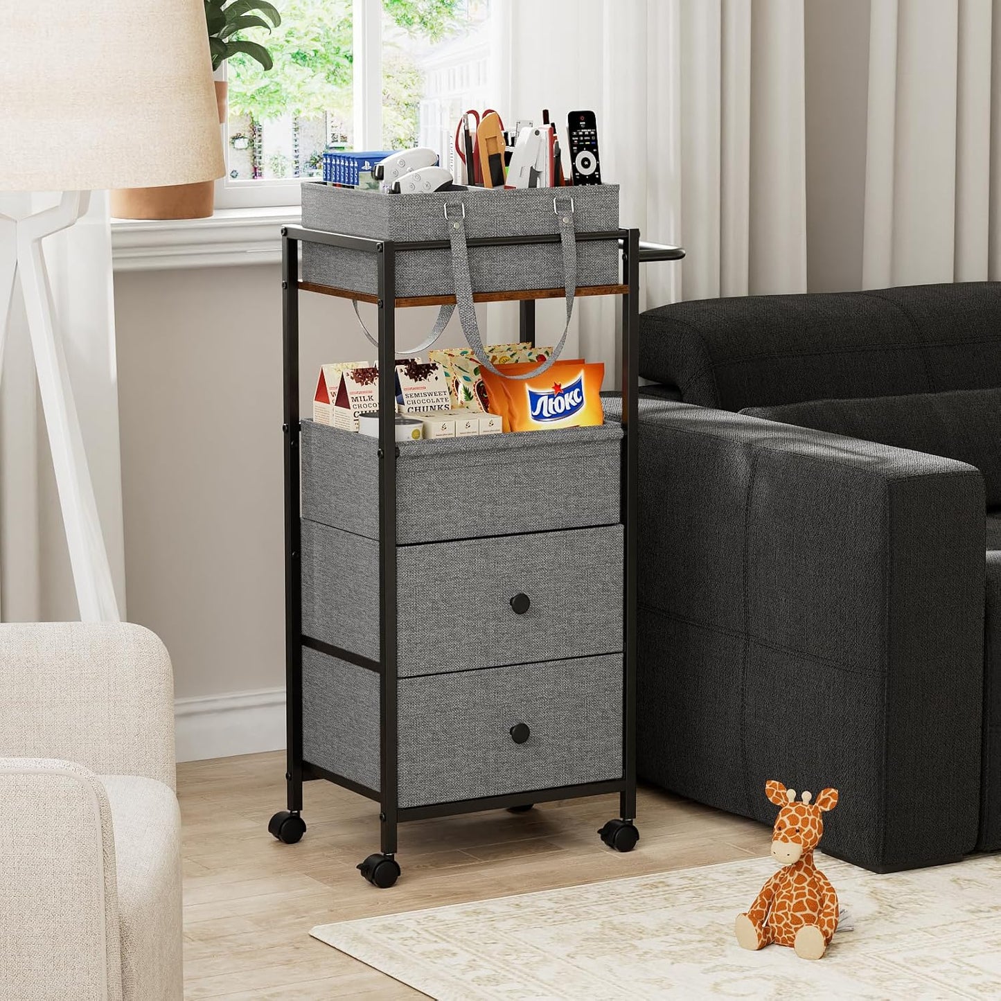 Modanais Baby Diaper Caddy Organizer Cart with Drawers - 3In1 Rolling Storage Cart with Wheels, Removable Diaper Caddy, Detachable Dividers - for Crib, Bedroom, Art & Craft Organizer (Off White)